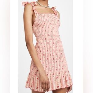NEW 🌸 Playa Lucila | Floral Pink Shoulder Tie Smock Dress | Small